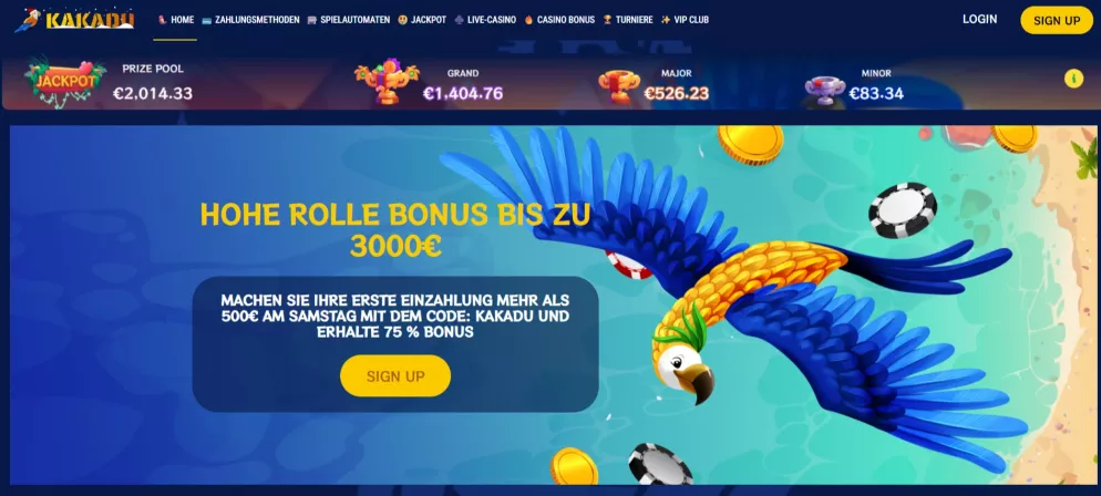 Kakadu Casino – 100% Bonus bis zu 500 € für neue Spieler in Deutschland